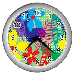 Pattern Leaf Polka Floral Wall Clock (silver) by HermanTelo