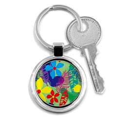 Pattern Leaf Polka Floral Key Chain (round) by HermanTelo