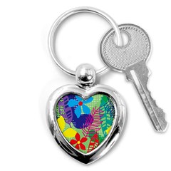 Pattern Leaf Polka Floral Key Chain (heart) by HermanTelo