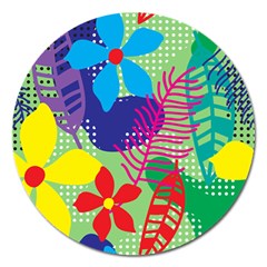 Pattern Leaf Polka Floral Magnet 5  (round) by HermanTelo