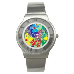 Pattern Leaf Polka Floral Stainless Steel Watch