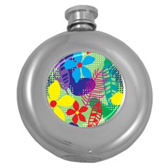 Pattern Leaf Polka Floral Round Hip Flask (5 Oz)