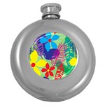 Pattern Leaf Polka Floral Round Hip Flask (5 oz) Front