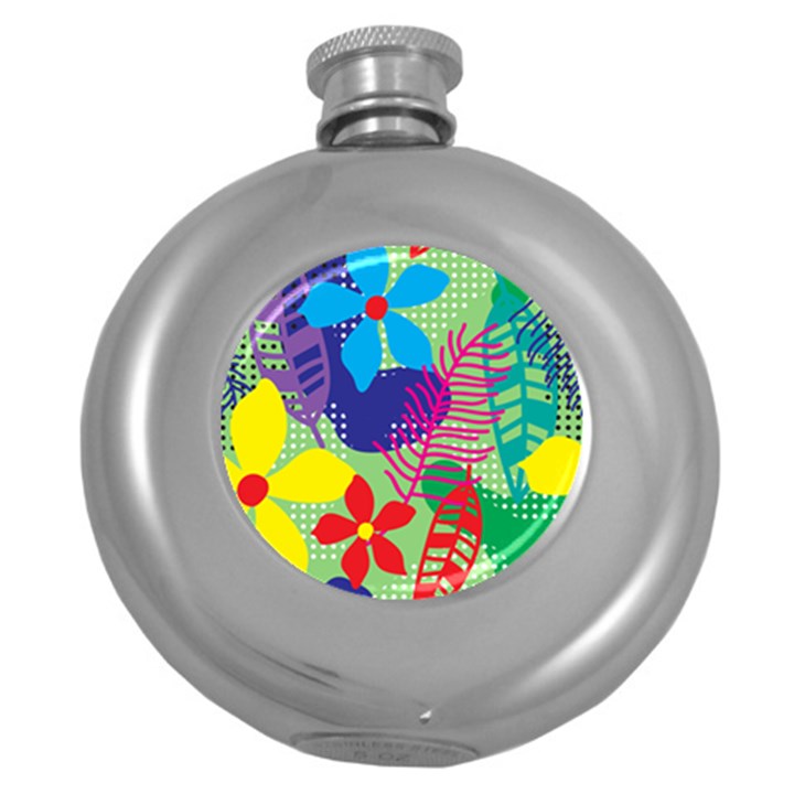 Pattern Leaf Polka Floral Round Hip Flask (5 oz)