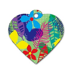 Pattern Leaf Polka Floral Dog Tag Heart (two Sides) by HermanTelo