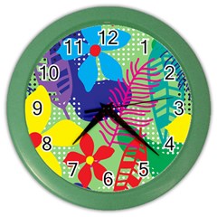 Pattern Leaf Polka Floral Color Wall Clock by HermanTelo