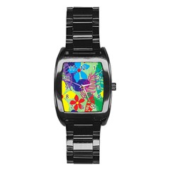 Pattern Leaf Polka Floral Stainless Steel Barrel Watch by HermanTelo