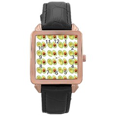 Pattern Avocado Green Fruit Rose Gold Leather Watch 