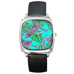 Painting Oil Leaves Nature Reason Square Metal Watch