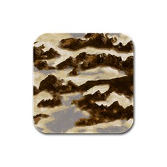 Mountains Ocean Clouds Rubber Square Coaster (4 Pack)  by HermanTelo