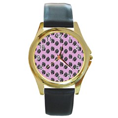 Girl Face Lilac Round Gold Metal Watch by snowwhitegirl