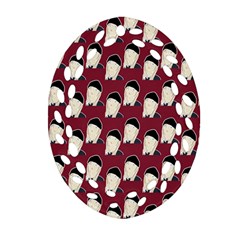 Beanie Boy Pattern Red Oval Filigree Ornament (two Sides) by snowwhitegirl