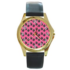 Girl Face Pink Round Gold Metal Watch by snowwhitegirl