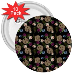 Cracked Doll Pattern Black 3  Buttons (10 Pack)  by snowwhitegirl