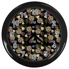 Cracked Doll Pattern Black Wall Clock (black)