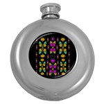 Roses As Lotus Flowers Decorative Round Hip Flask (5 oz) Front