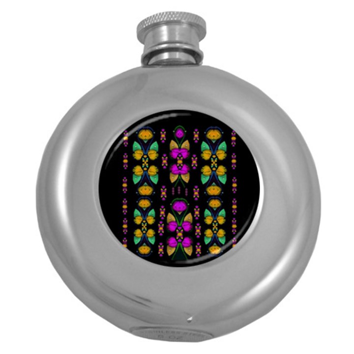 Roses As Lotus Flowers Decorative Round Hip Flask (5 oz)