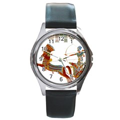 Egypt Egyptian Pharaonic Horses Round Metal Watch by Sapixe