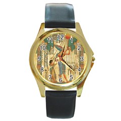 Egyptian Man Sun God Ra Amun Round Gold Metal Watch by Sapixe