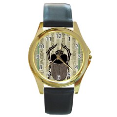 Egyptian Design Beetle Round Gold Metal Watch by Sapixe