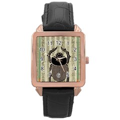 Egyptian Design Beetle Rose Gold Leather Watch  by Sapixe