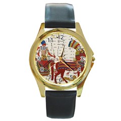 Egyptian Tutunkhamun Pharaoh Design Round Gold Metal Watch by Sapixe