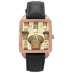 Egyptian Architecture Column Rose Gold Leather Watch  by Sapixe