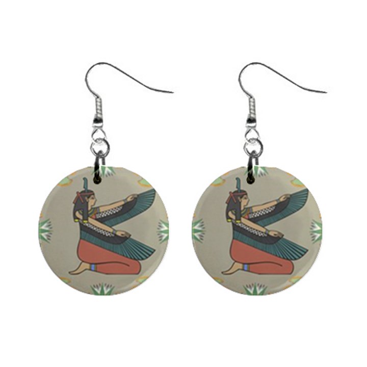 Egyptian Woman Wings Design Mini Button Earrings