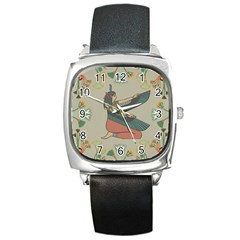 Egyptian Woman Wings Design Square Metal Watch by Sapixe