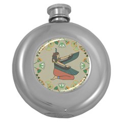 Egyptian Woman Wings Design Round Hip Flask (5 Oz) by Sapixe