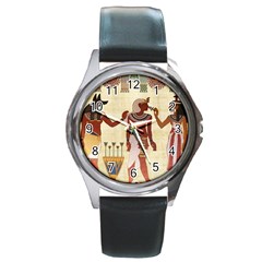 Egyptian Design Man Woman Priest Round Metal Watch by Sapixe