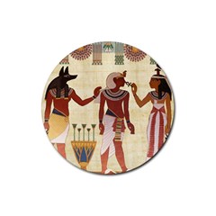 Egyptian Design Man Woman Priest Rubber Coaster (round)  by Sapixe