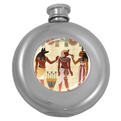 Egyptian Design Man Woman Priest Round Hip Flask (5 Oz) by Sapixe