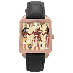 Egyptian Design Man Woman Priest Rose Gold Leather Watch  by Sapixe