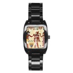 Egyptian Design Man Woman Priest Stainless Steel Barrel Watch Front