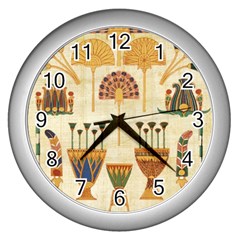 Egyptian Paper Papyrus Hieroglyphs Wall Clock (silver) by Sapixe