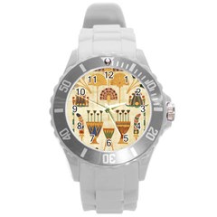 Egyptian Paper Papyrus Hieroglyphs Round Plastic Sport Watch (l) by Sapixe