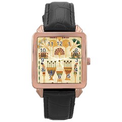 Egyptian Paper Papyrus Hieroglyphs Rose Gold Leather Watch  by Sapixe