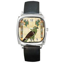 Egyptian Paper Papyrus Bird Square Metal Watch by Sapixe