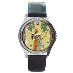 Egyptian Design Man Artifact Royal Round Metal Watch by Sapixe