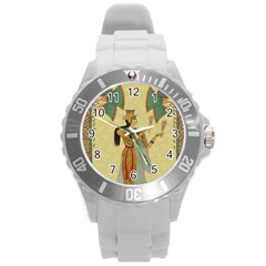 Egyptian Design Man Artifact Royal Round Plastic Sport Watch (l) by Sapixe