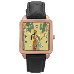 Egyptian Design Man Artifact Royal Rose Gold Leather Watch  by Sapixe