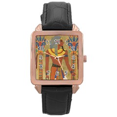 Egyptian Tutunkhamun Pharaoh Design Rose Gold Leather Watch  by Sapixe