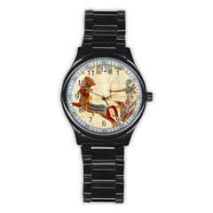 Egyptian Tutunkhamun Pharaoh Design Stainless Steel Round Watch by Sapixe