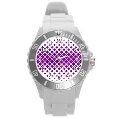 Pattern Square Purple Horizontal Round Plastic Sport Watch (l)