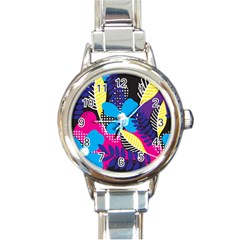 Pattern Leaf Polka Leaves Round Italian Charm Watch by HermanTelo