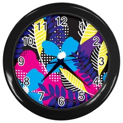 Pattern Leaf Polka Leaves Wall Clock (black) by HermanTelo