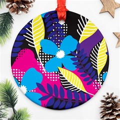 Pattern Leaf Polka Leaves Round Ornament (two Sides)