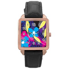 Pattern Leaf Polka Leaves Rose Gold Leather Watch 