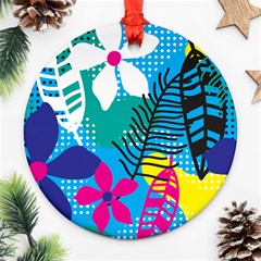 Pattern Leaf Polka Flower Ornament (round) by HermanTelo